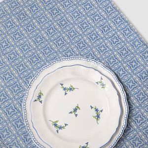 Bouclette Dinner Plate, Les Bleuets Salad Plate with Etoile Jacquard Tablecloth