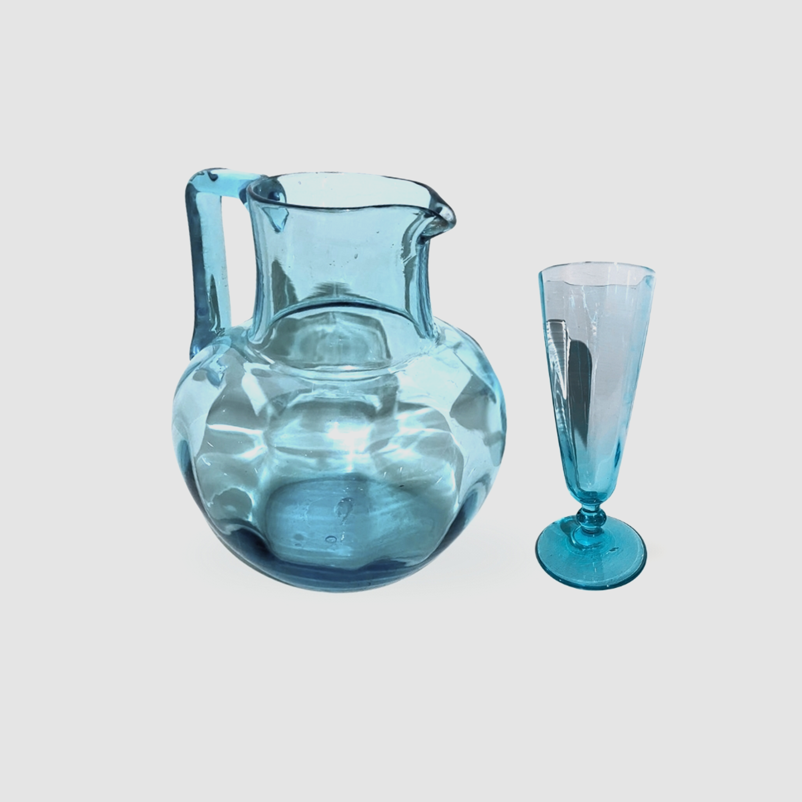 Portieux Crystal Jug and Flute Set, Blue