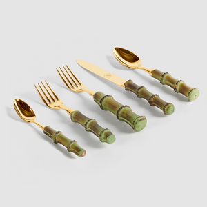 Green Bamboo 5pc Gold Plated Cutlery Set