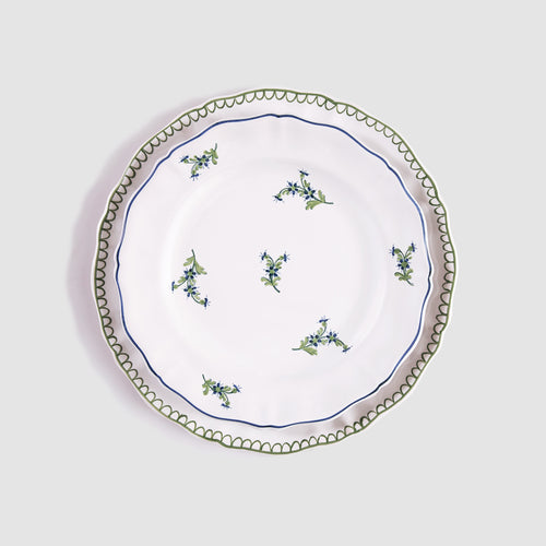 Bouclette Dinner Plate, Green with Les Bleuets Salad Plate