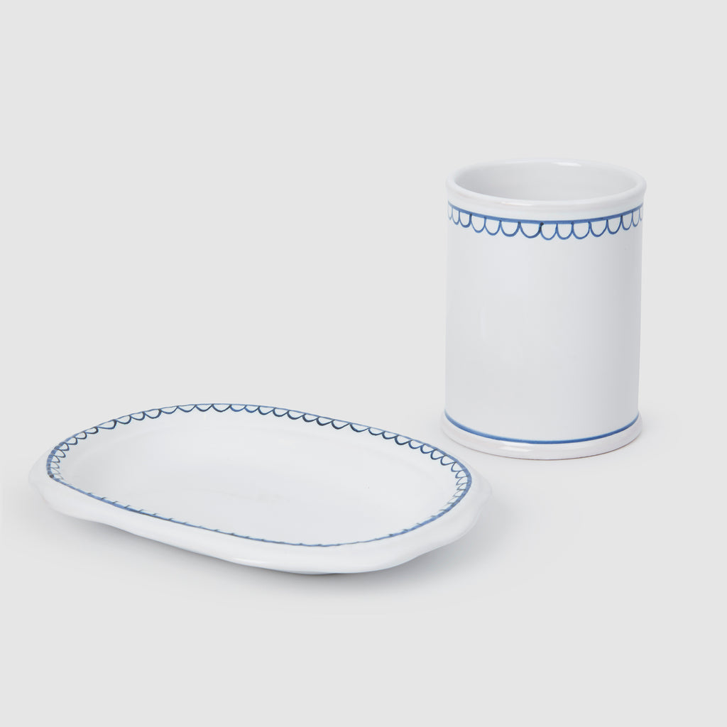 Bouclette Tumbler & Oval Perle Petite Plate, Set of Two, Blue