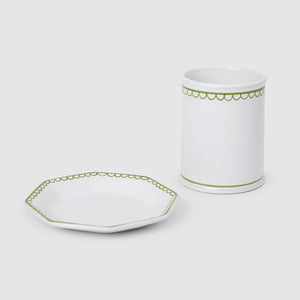 Bouclette Tumbler & Octagonal Petite Plate, Set of Two, Green