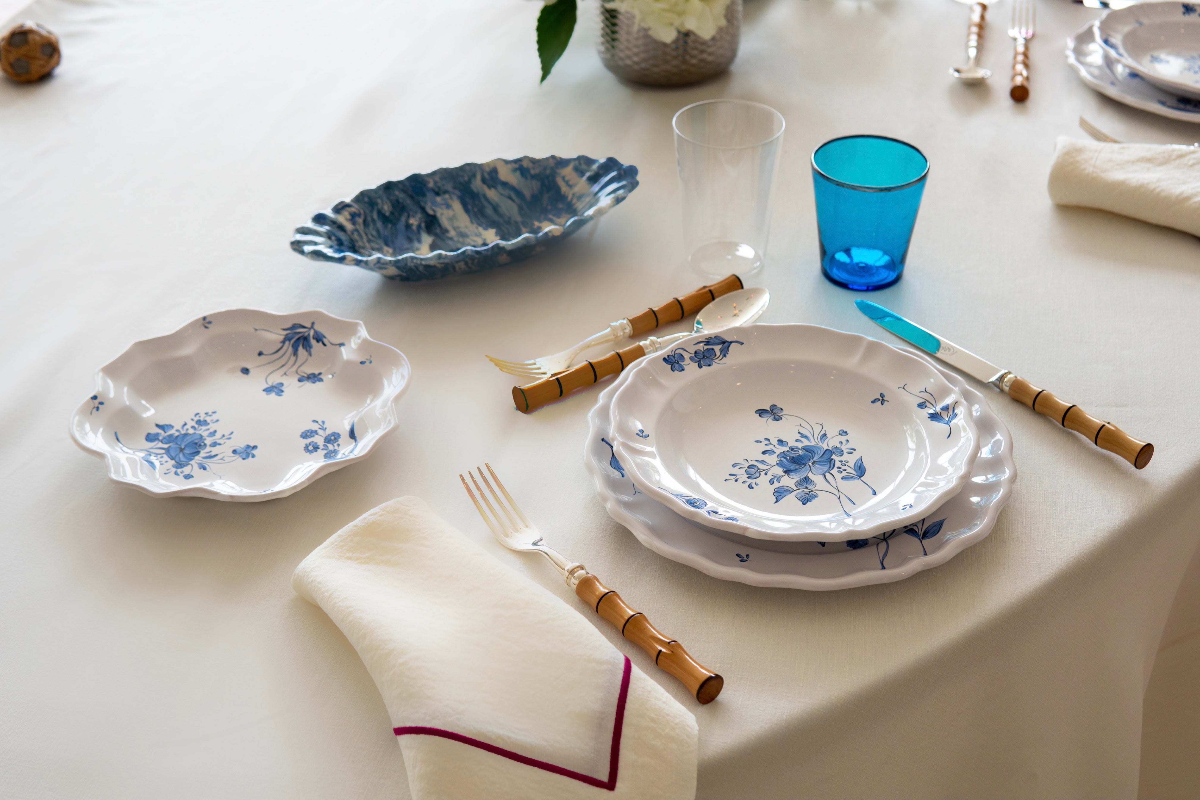 styled table setting with Camaïeu Pasta/Soup Bowl, Azur