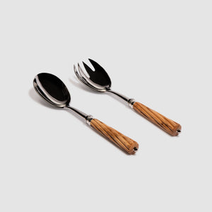 Romilly Silver Plated Salad Serving Set with Carved Olivewood