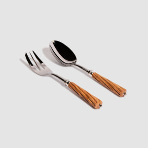 Romilly Silver Plated Serving Fork & Spoon with Carved Olivewood