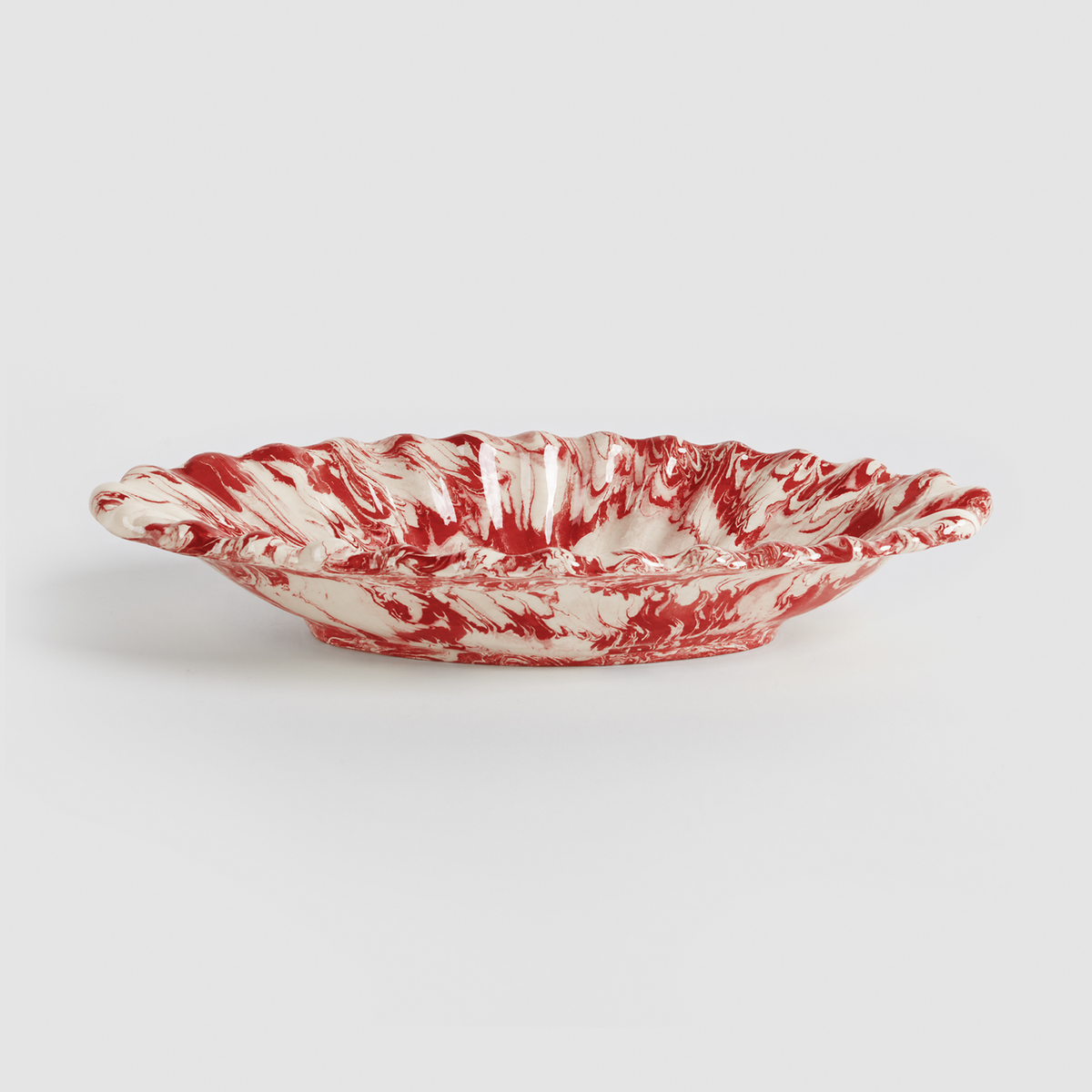 Small Oval Apt Dish, Red and White
