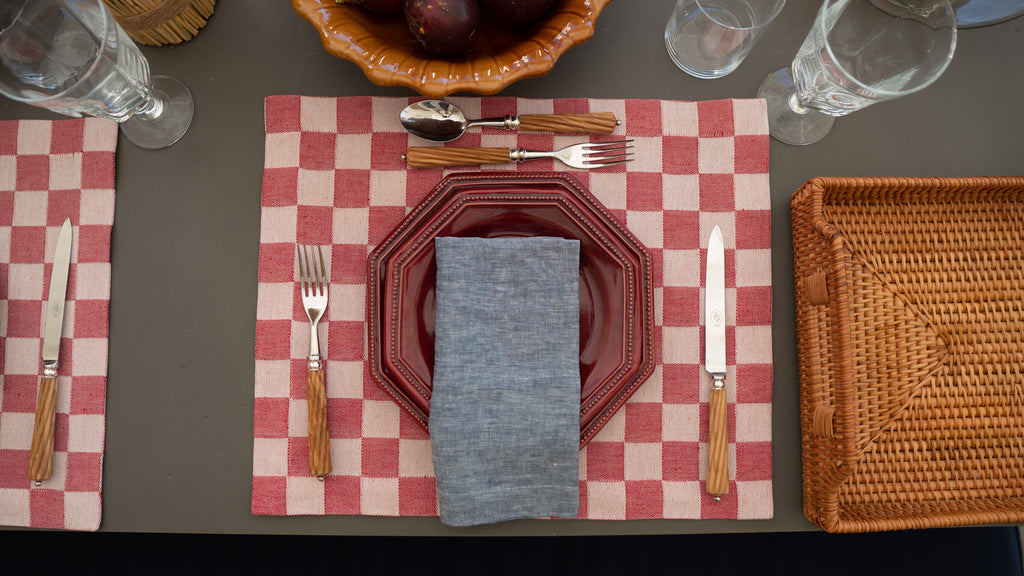 Checkerboard Rectangular Jacquard Placemat, Feu