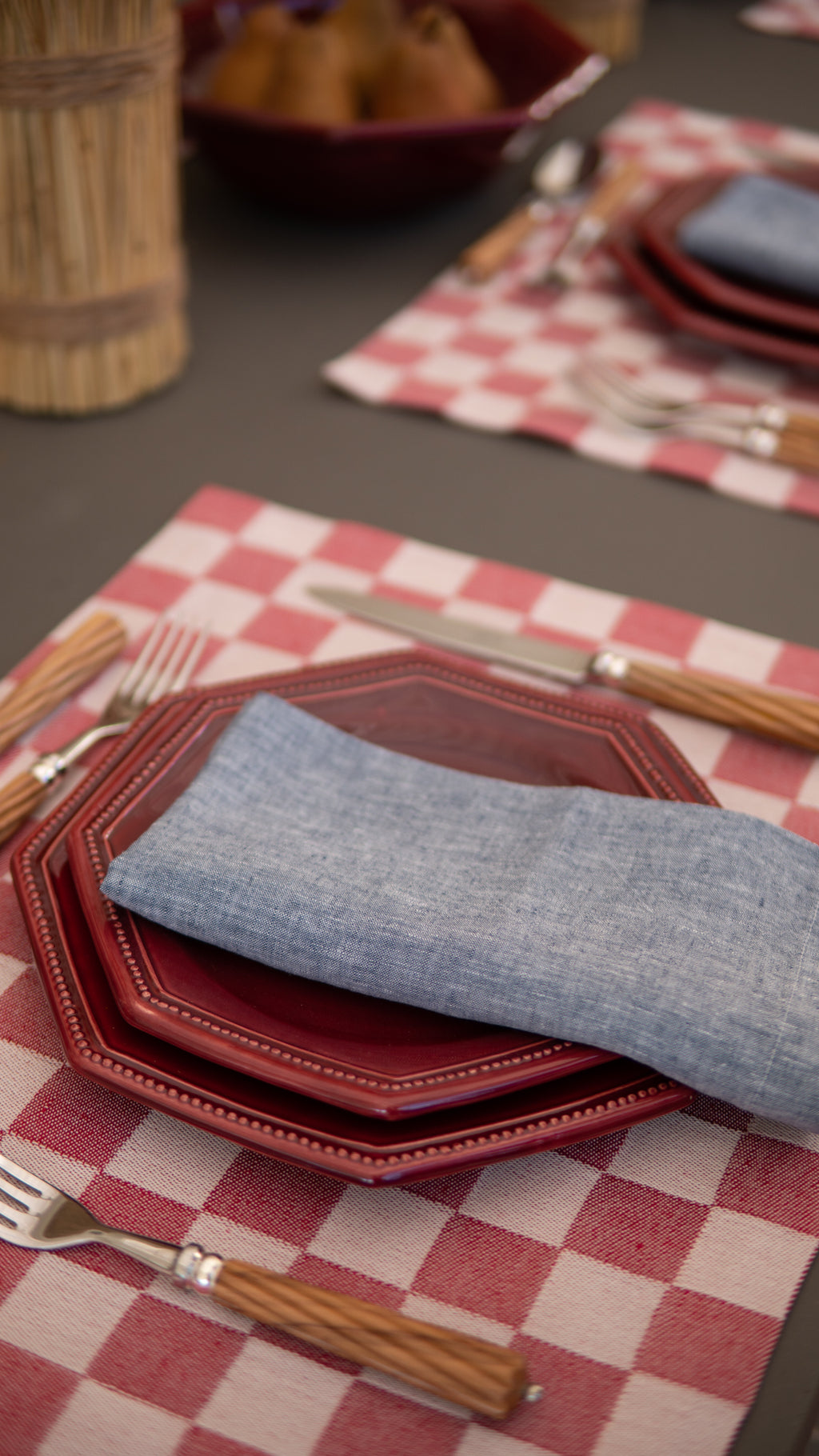 Checkerboard Rectangular Jacquard Placemat, Feu