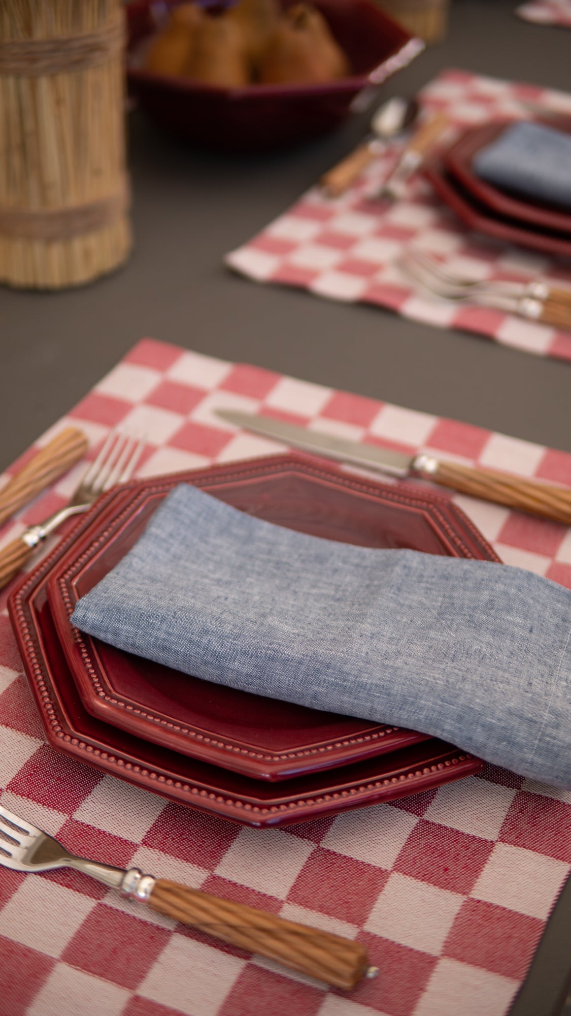 Checkerboard Rectangular Jacquard Placemat, Feu