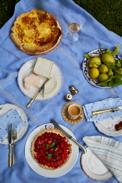 styled picnic setting with Bouclette Salad Plate, Blue