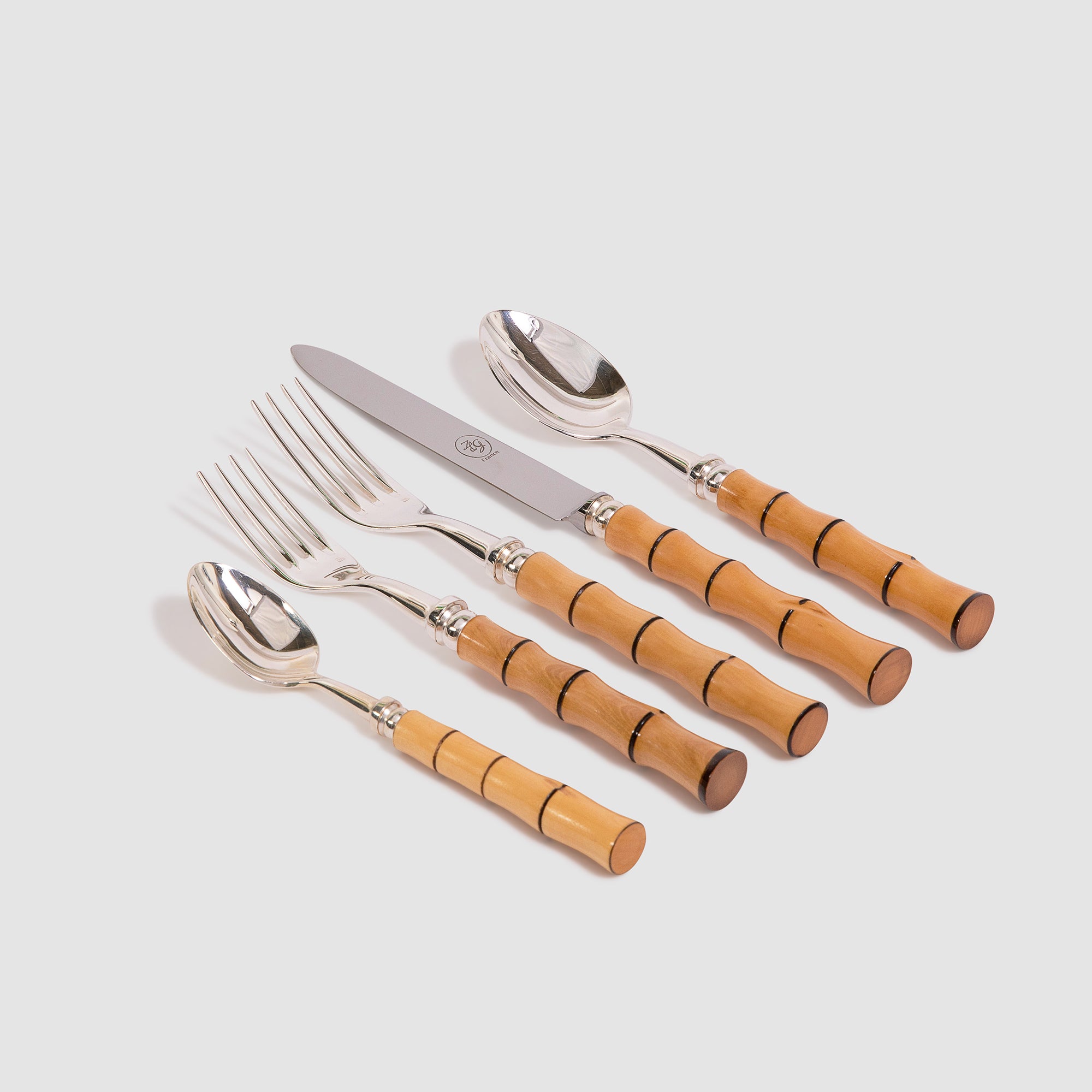 Banyan 5pc Silver Plated Cutlery Set Carved in the Style of Bamboo