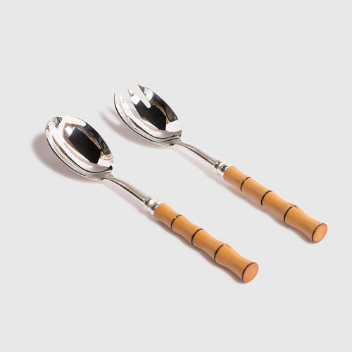 Banyan Silver Plated Salad Serving Set Carved in the Style of Bamboo