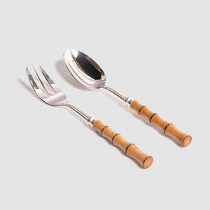 Banyan Silver Plated Serving Fork & Spoon Carved in the Style of Bamboo