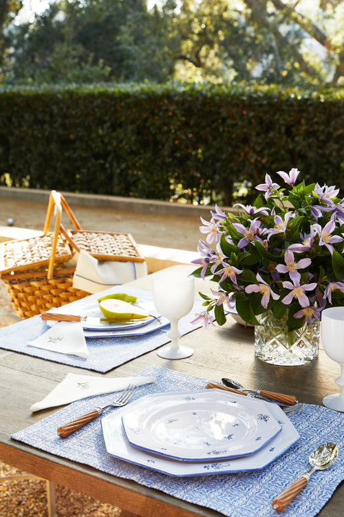 styled table setting with Brindille Large Dinner Plate, Blue Moustiers