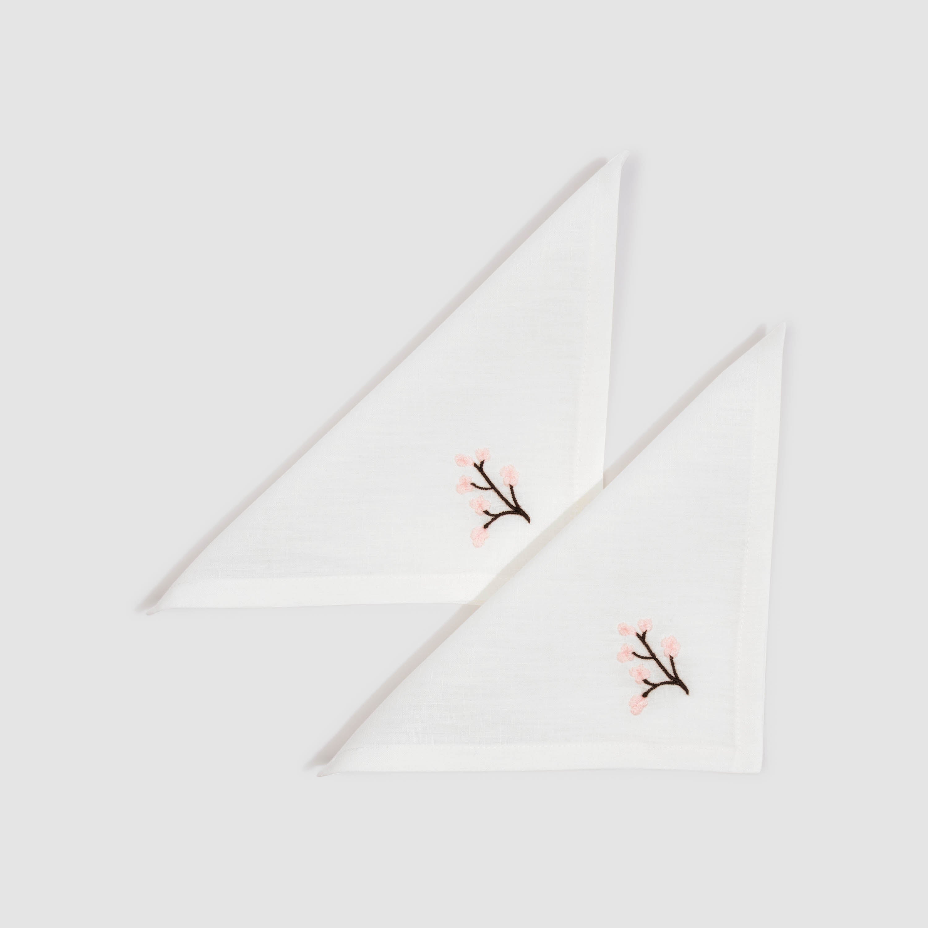 Soft Linen Embroidered White Cocktail Napkin Genevrier, Set of Two, Pink