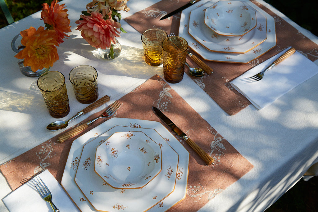 styled table setting with Brindille Salad/Starter Plate, Ochre Brûlée