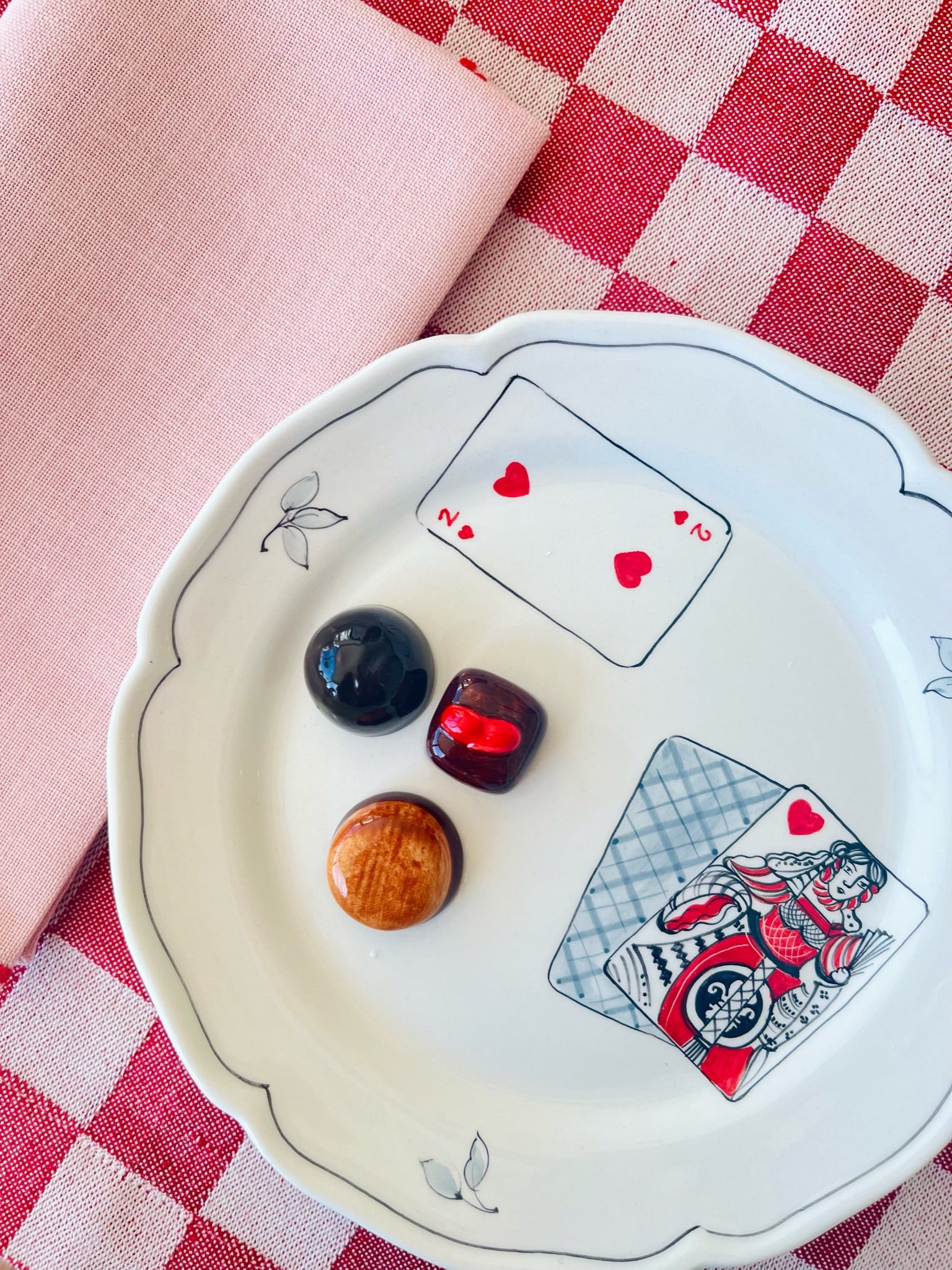 Queen of Table Setting with Hearts Trompe L'œil Plate with Chocolates
