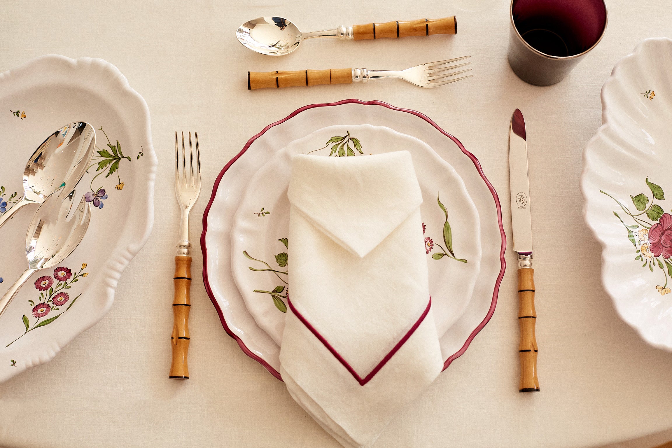 table setting styled with Banyan 5pc Silver Plated Cutlery Set Carved in the Style of Bamboo