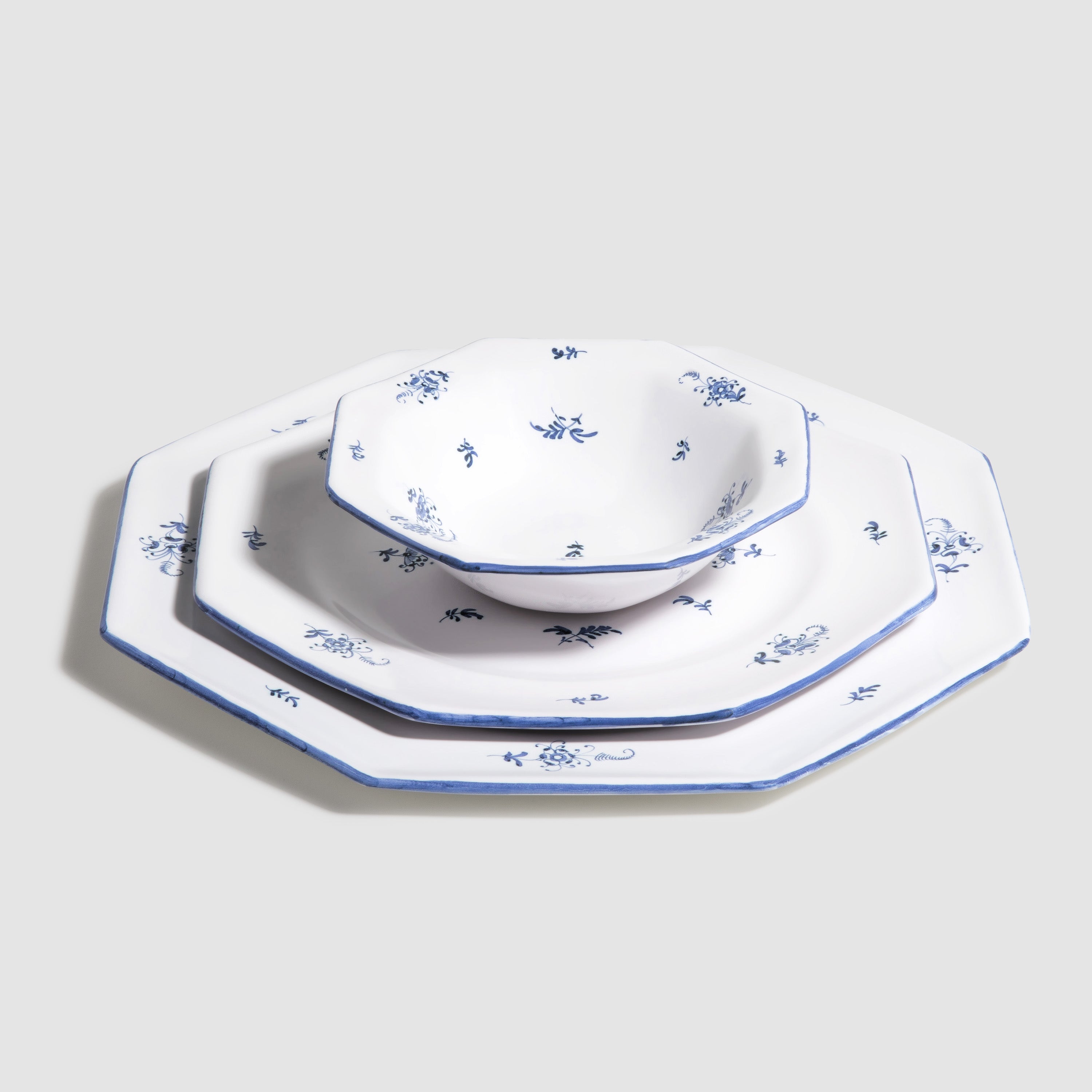 Brindille Large Dinner Plate with Salad Plate and Bowl, Blue Moustiers