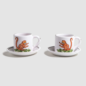 Animaux de la Savane Pair of Espresso Cups & Saucers, Monkey