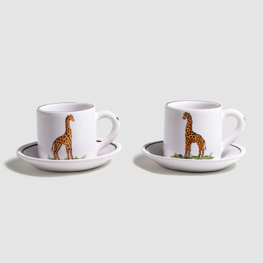 Animaux de la Savane Pair of Espresso Cups & Saucers, Giraffe