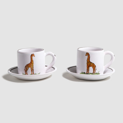 Animaux de la Savane Pair of Espresso Cups & Saucers, Giraffe