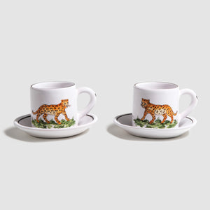 Animaux de la Savane Pair of Espresso Cups & Saucers, Leopard
