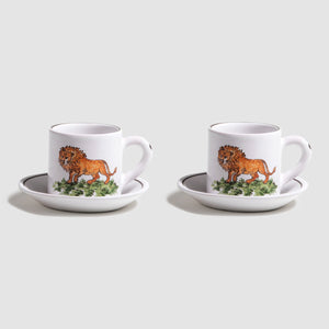 Animaux de la Savane Pair of Espresso Cups & Saucers, Lion