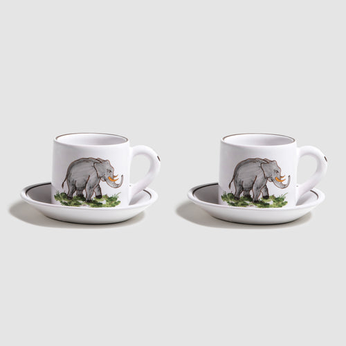 Animaux de la Savane Pair of Espresso Cups & Saucers, Elephant