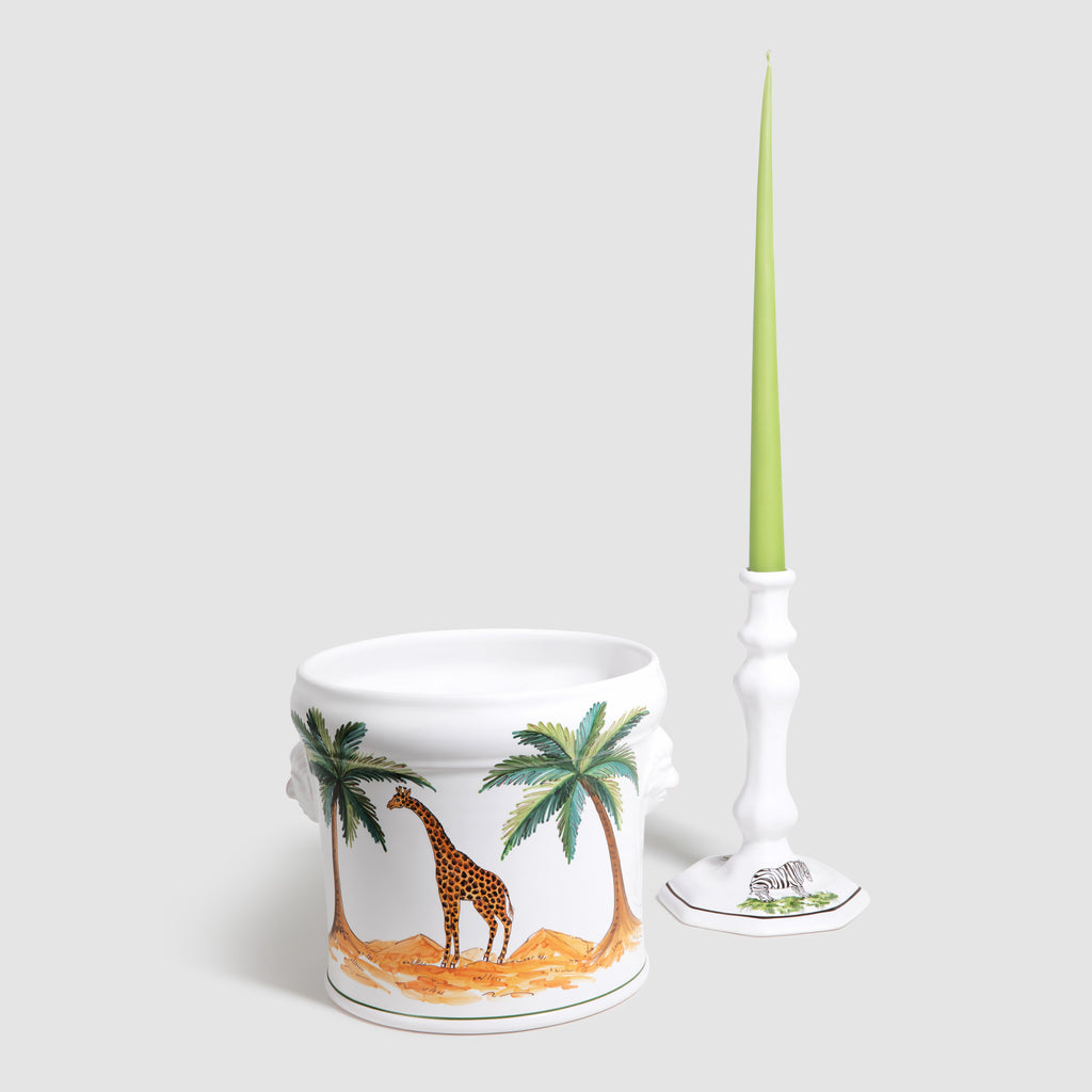 La Savane Cache Pot and Animaux de la Savane Octagonal Candlestick, Zebra