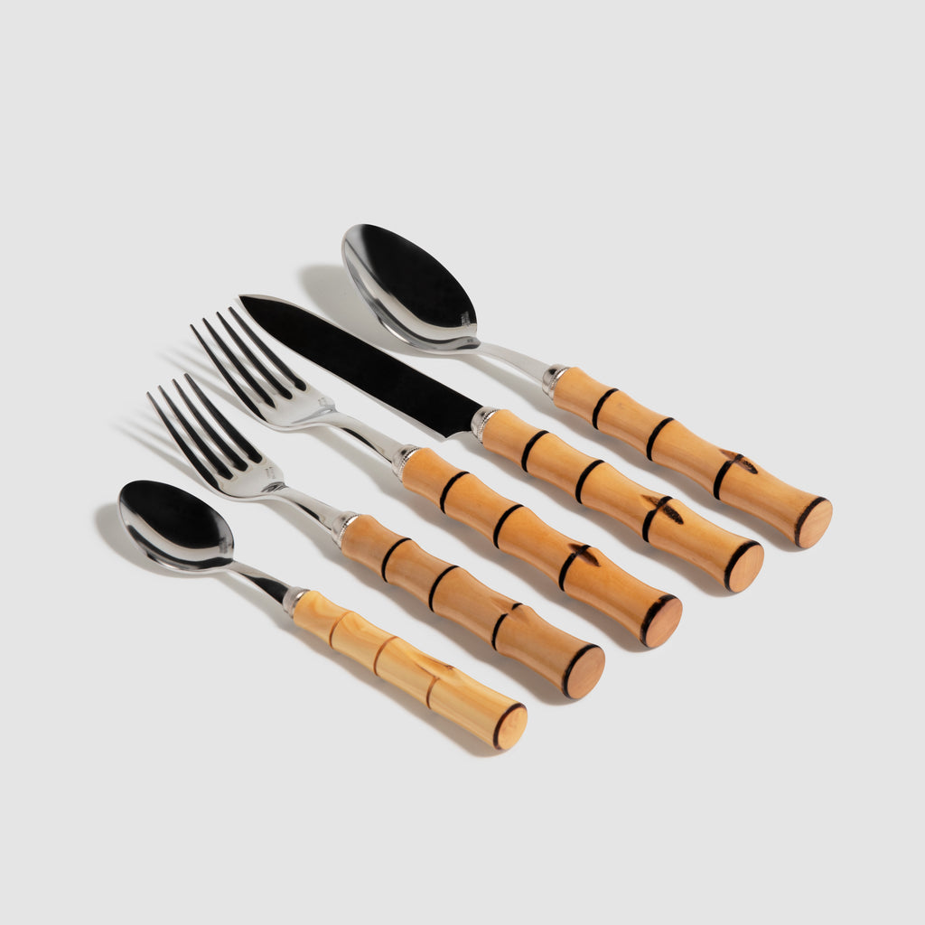 Banyan 5pc Stainless Cutlery Set Carved in the Style of Bamboo