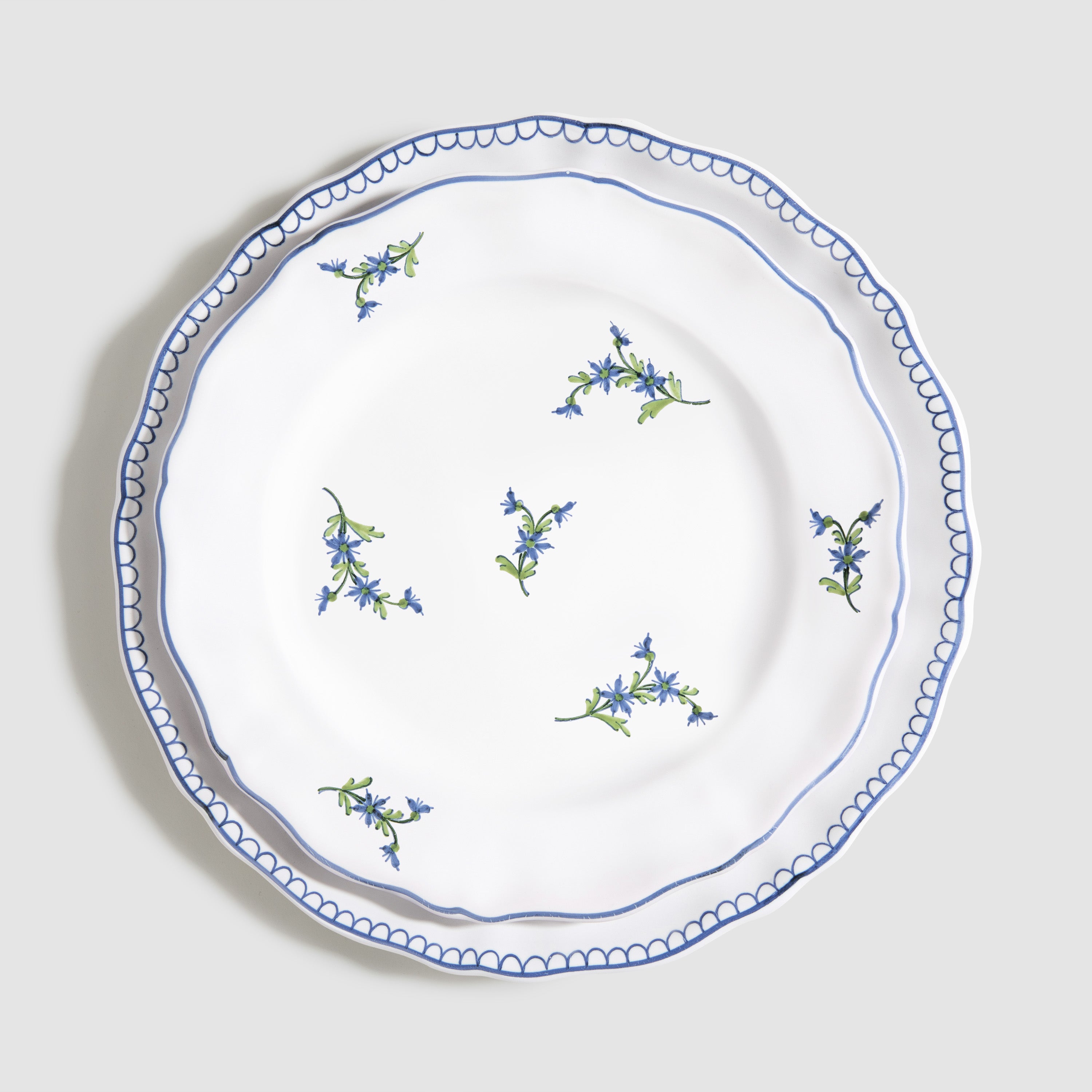 Les Bleuets Salad Plate, Blue and Green with Bouclette Dinner Plate