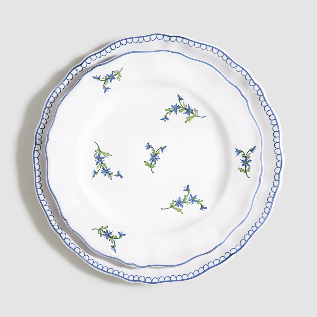 Les Bleuets Salad Plate, Blue and Green with Bouclette Dinner Plate