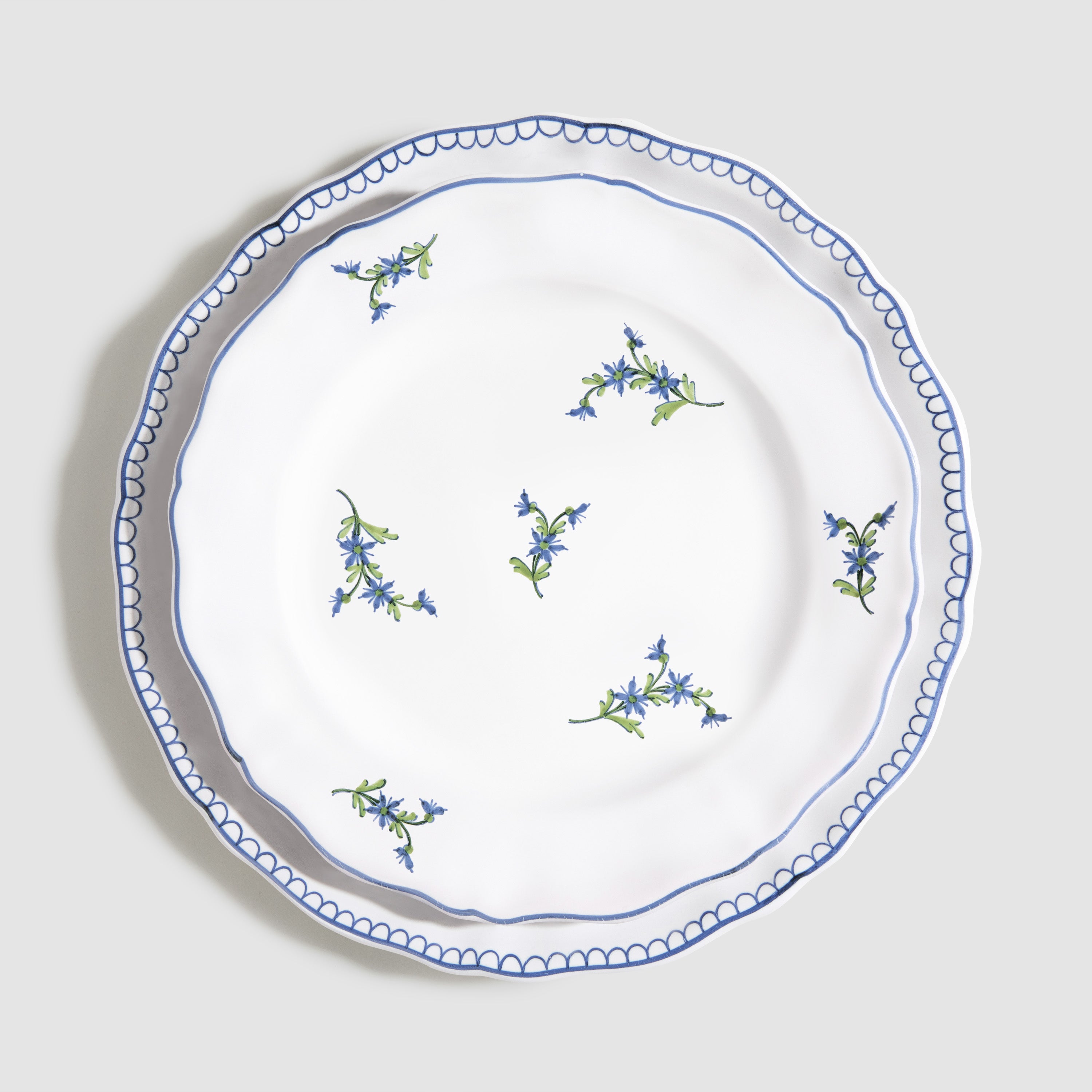 Bouclette Dinner Plate, Blue with Les Bleuets Salad Plate