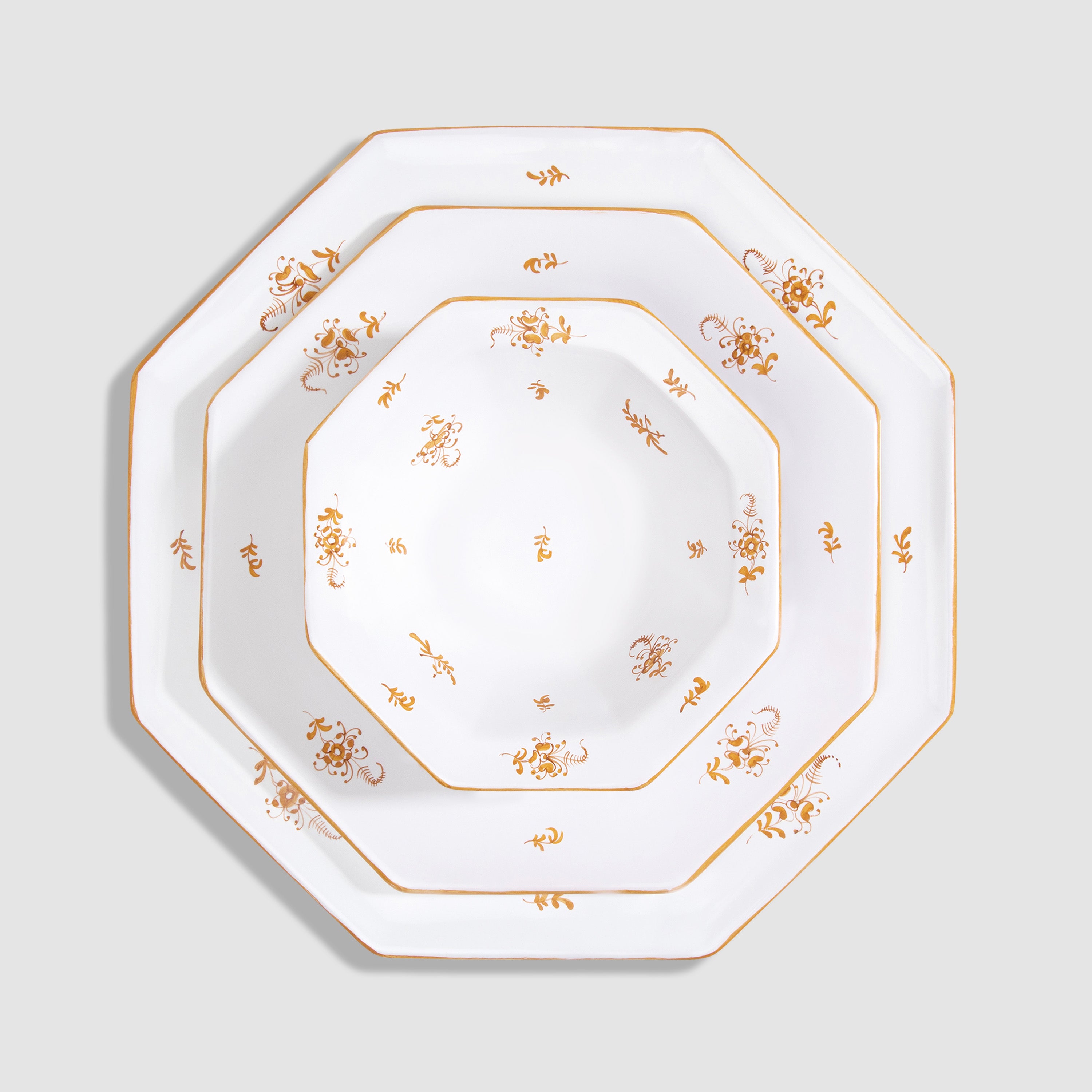 Brindille Large Dinner Plate with Salad Plate and Bowl, Ochre Brûlée