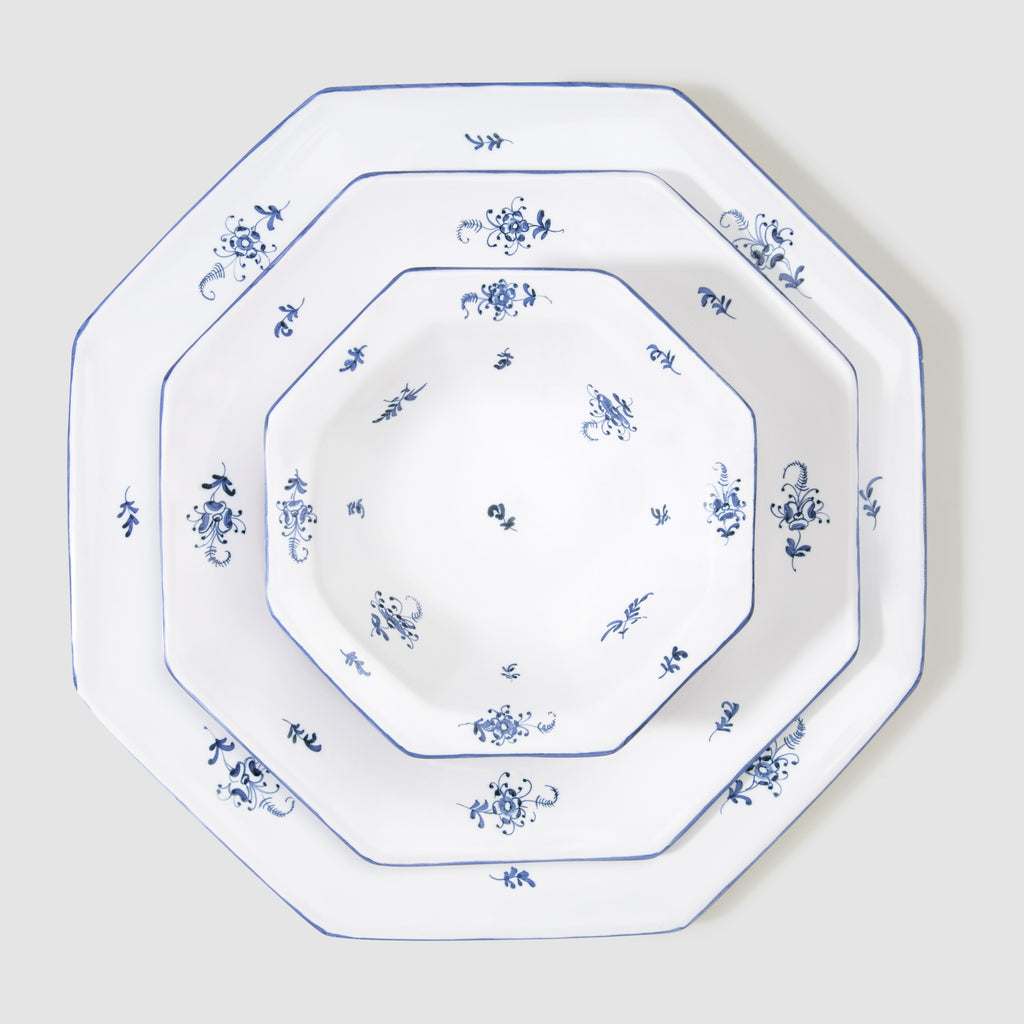 Brindille Salad/Starter Plate with Dinner Plate and Bowl, Blue Moustiers