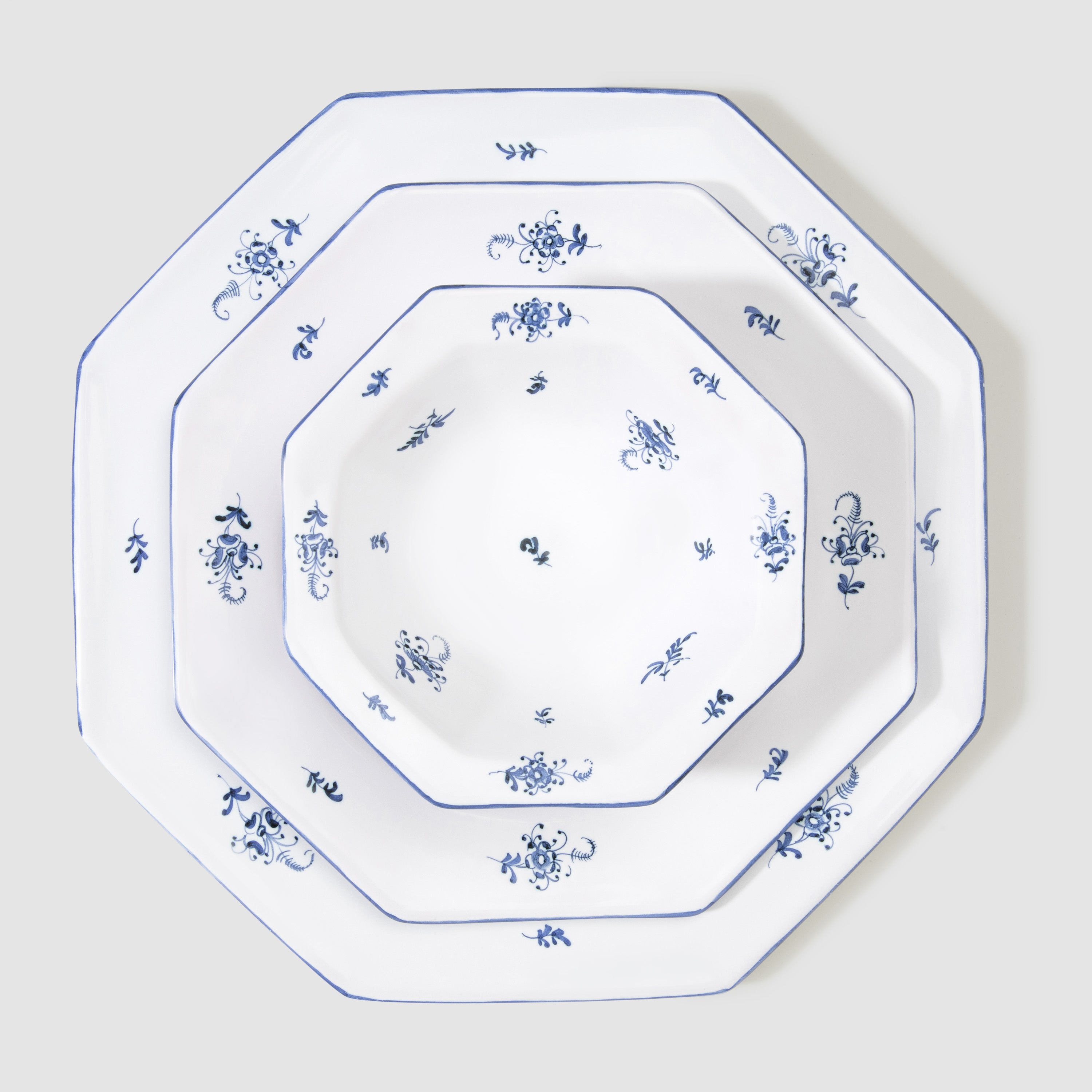Brindille Salad/Starter Plate with Dinner Plate and Bowl, Blue Moustiers