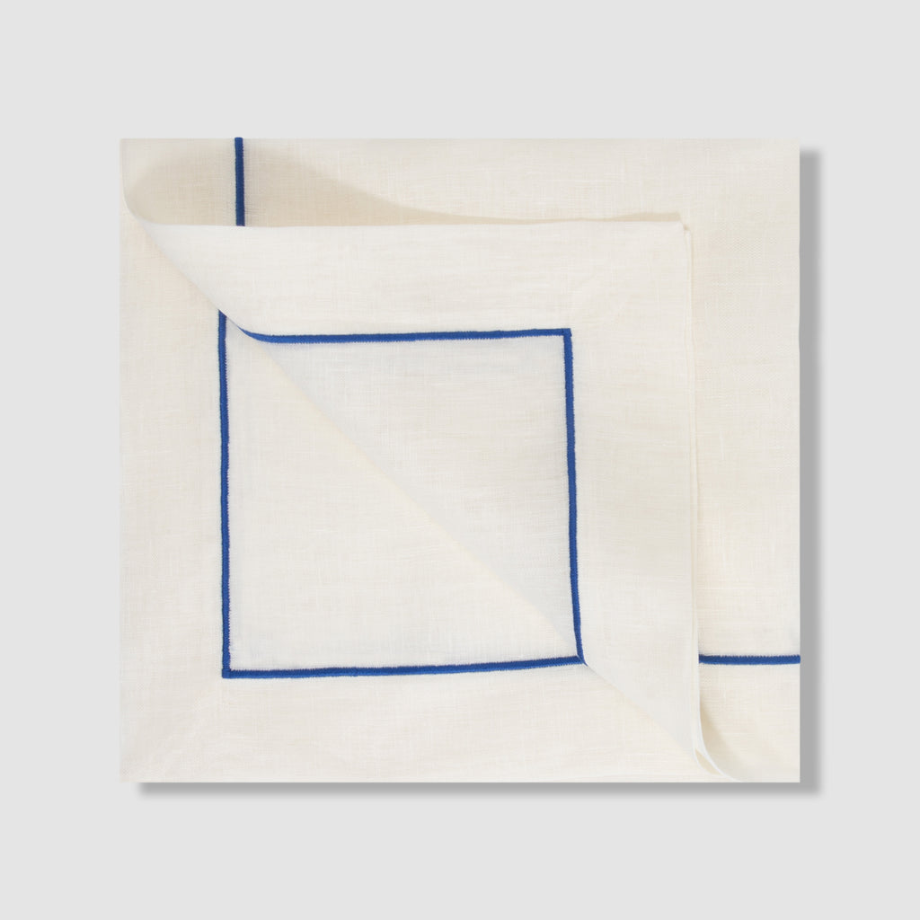 Large Cord Embroidered Table Napkin Ivory, Blue Égyptien