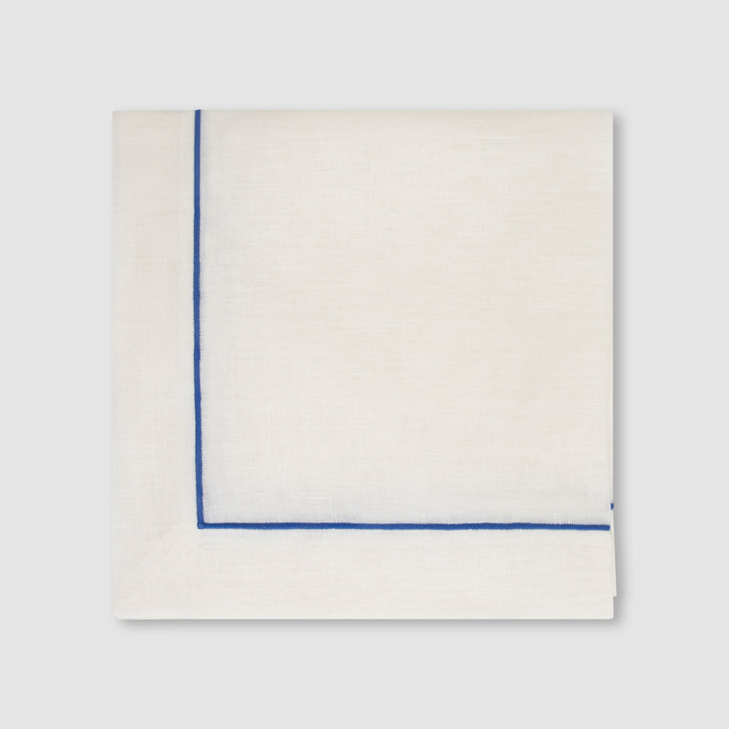 Large Cord Embroidered Table Napkin Ivory, Blue Égyptien