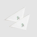 Soft Linen Embroidered White Cocktail Napkin Genevrier, Set of Two, White, Pistache