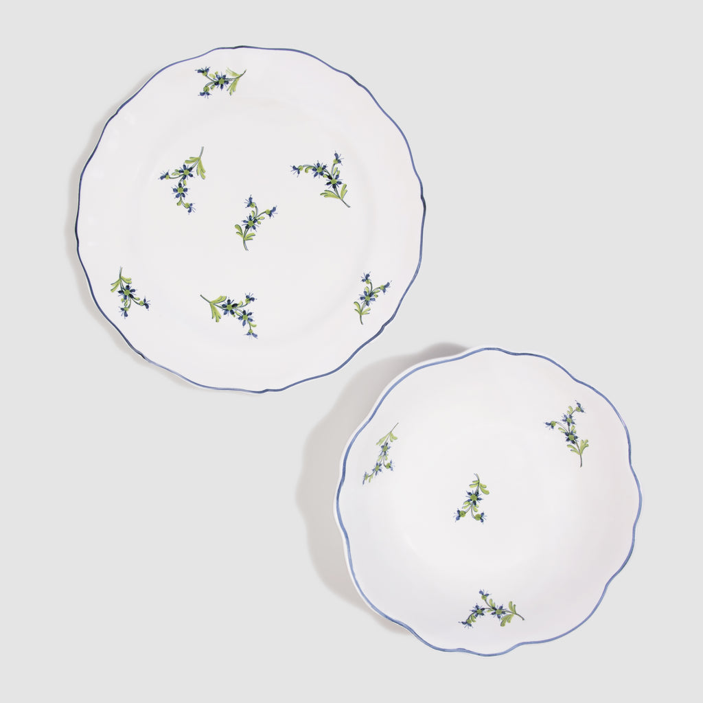 Les Bleuets Bowl and Salad Plate, Blue and Green