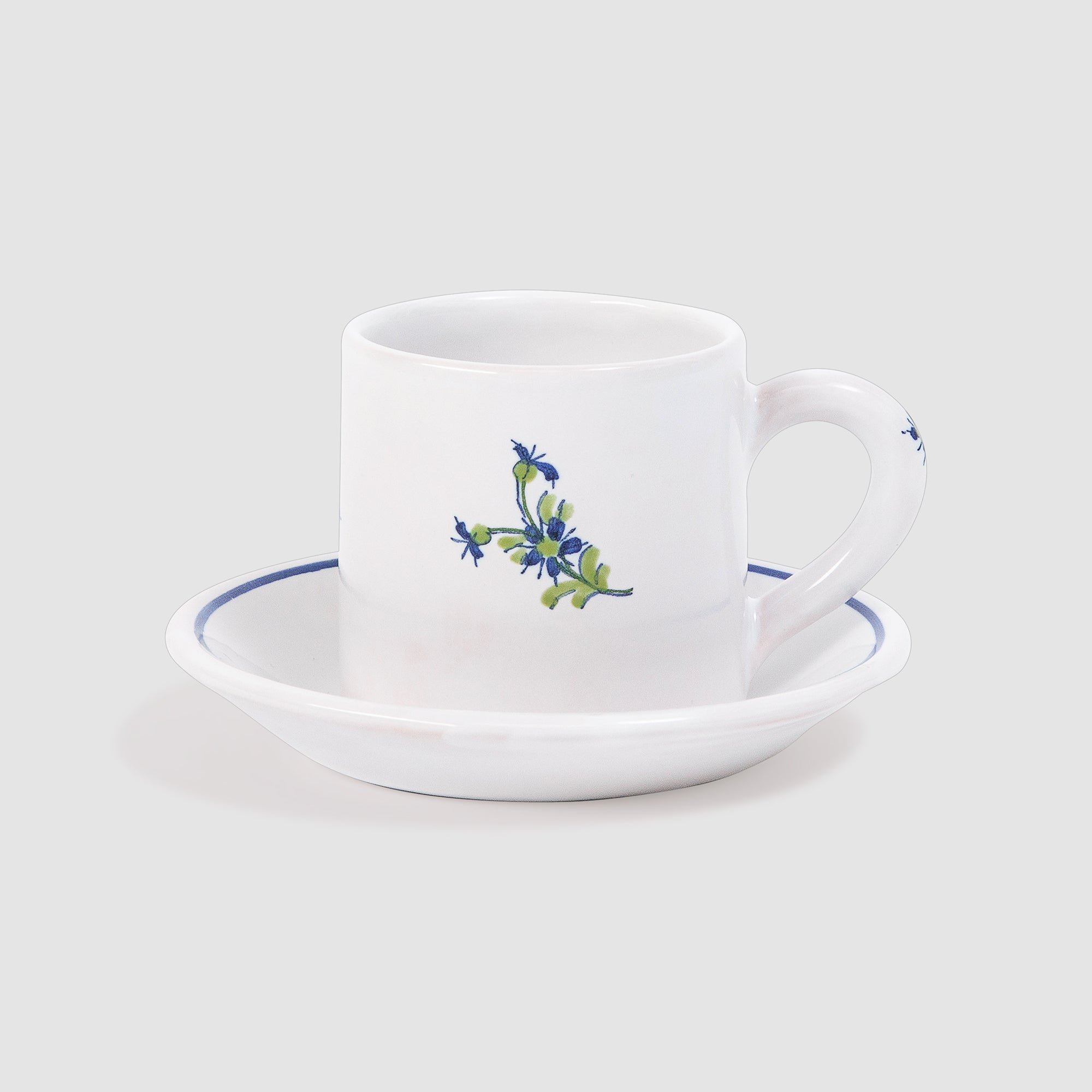 Les Bleuets Espresso Cup & Saucer, Blue and Green