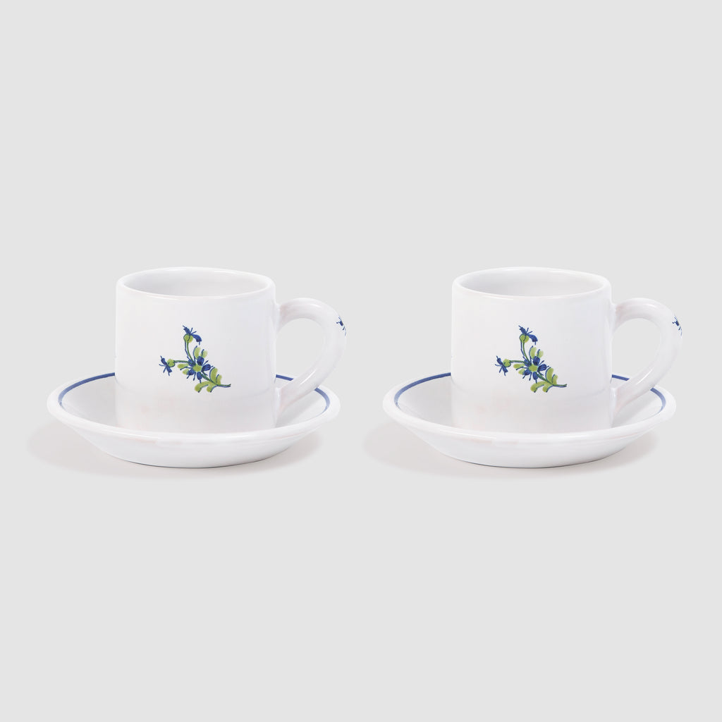 Les Bleuets Espresso Cup & Saucer, Set of Two, Blue and Green