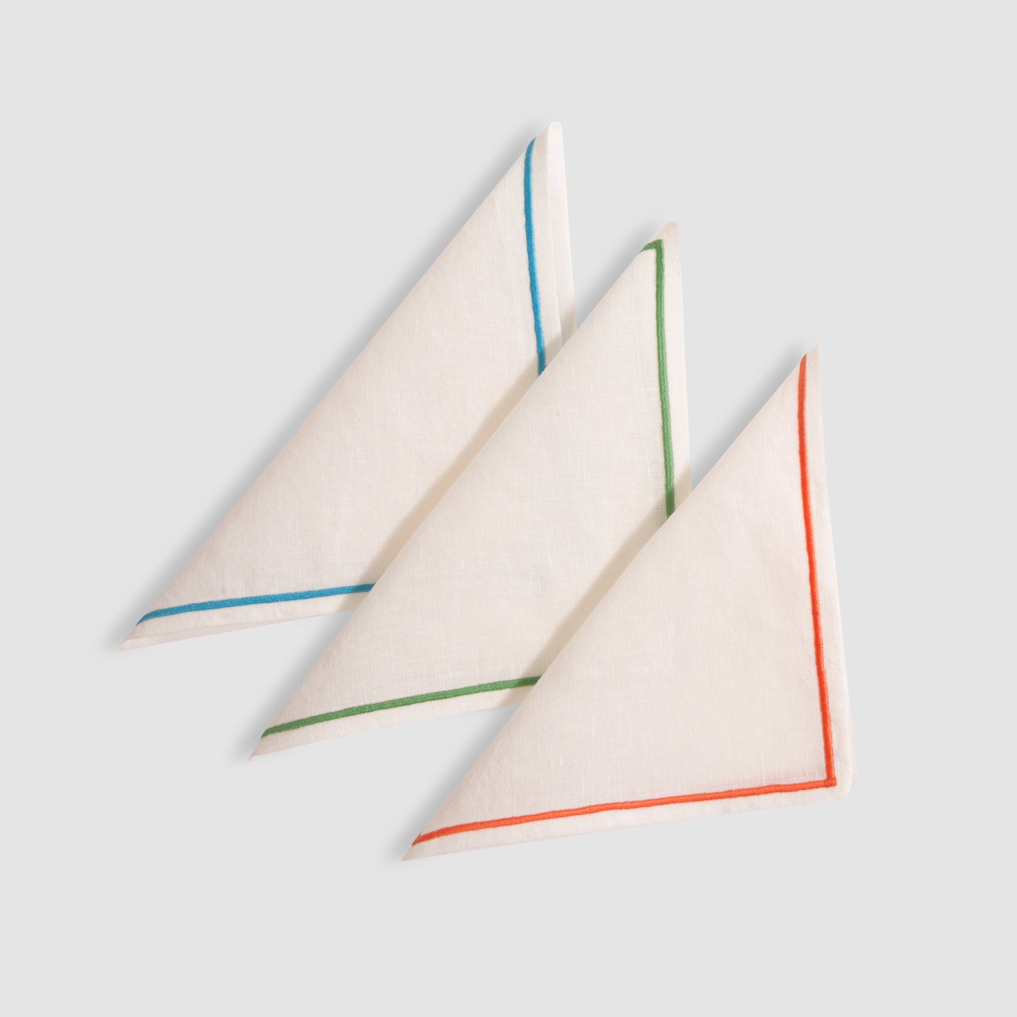 Soft Linen Cord Embroidered Cocktail Napkin, White, Set of Three