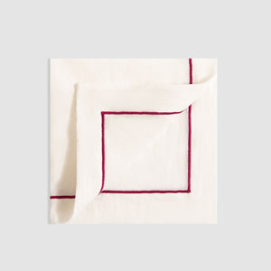 Soft Linen Cord Embroidered Dinner Napkin, White, Bergonia