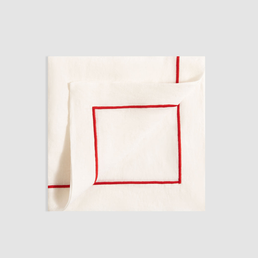 Soft Linen Cord Embroidered Dinner Napkin, White, Feu