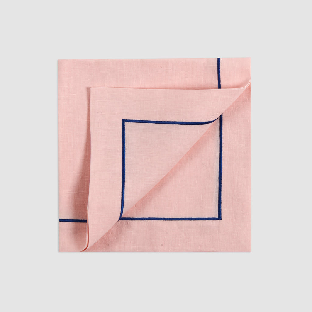 Pink Linen Napkin, Blue Edge