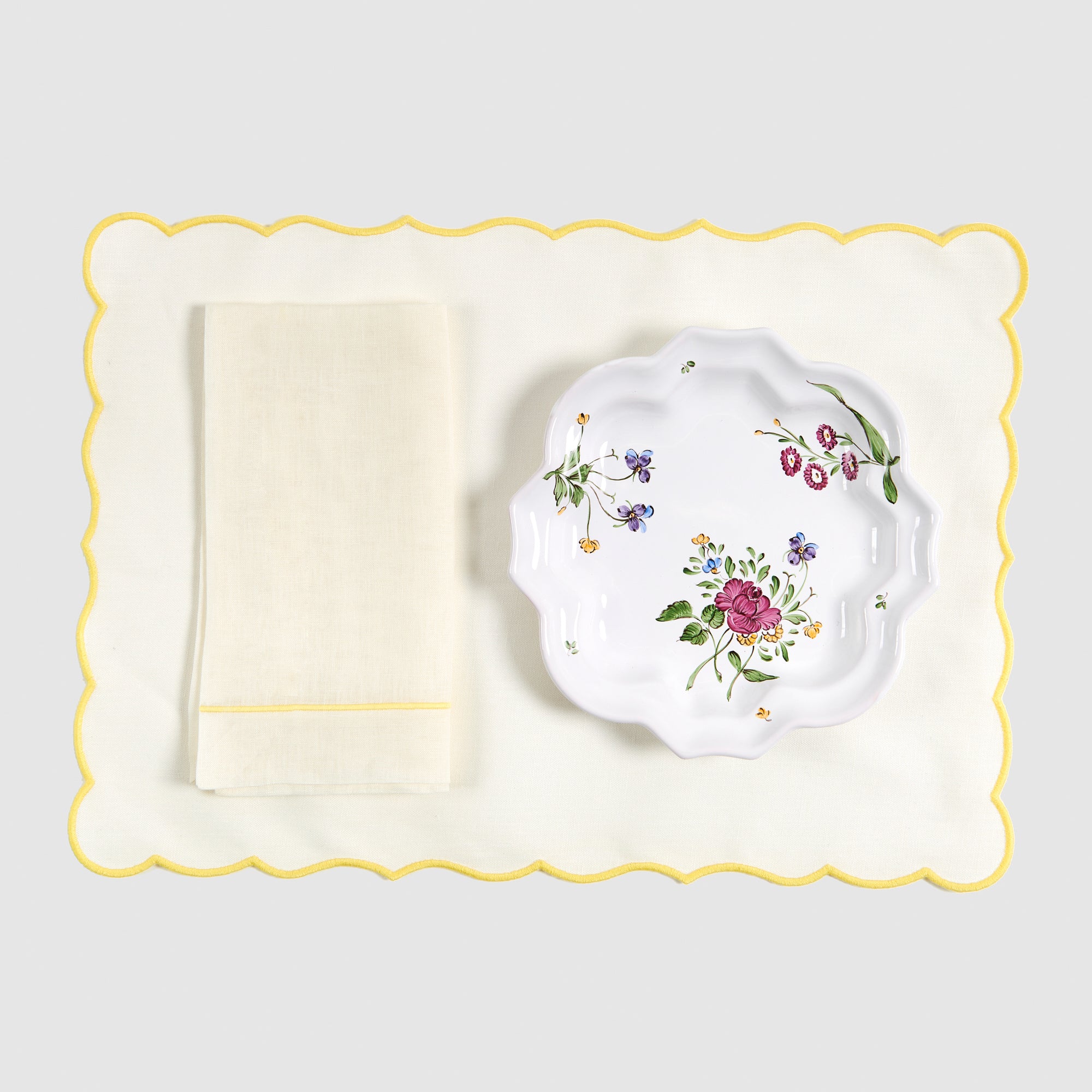 Rectangular Placemat and Napkin Ivory, Yellow and Picardie Drageoir