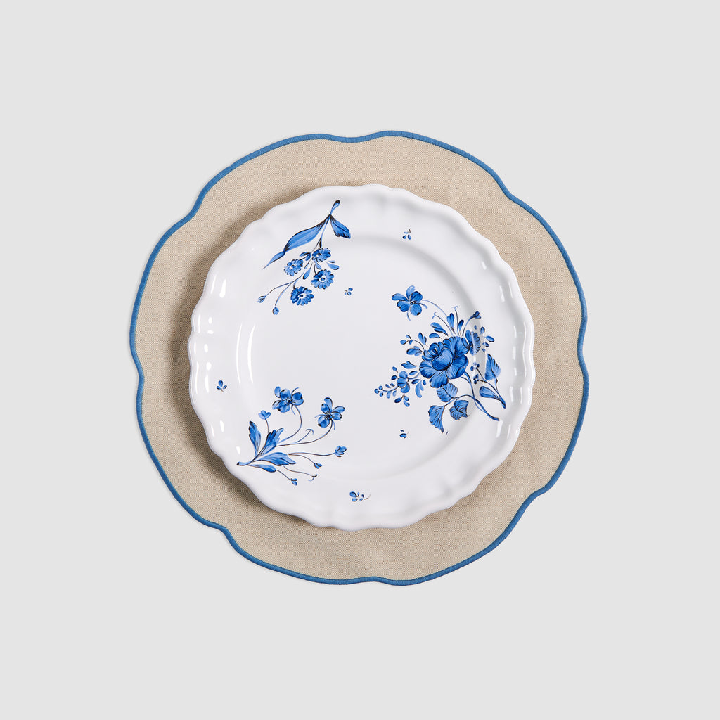 Coated Salt & Pepper Linen Placemat, Oceano with Camaieu Dinner Plate, Azur