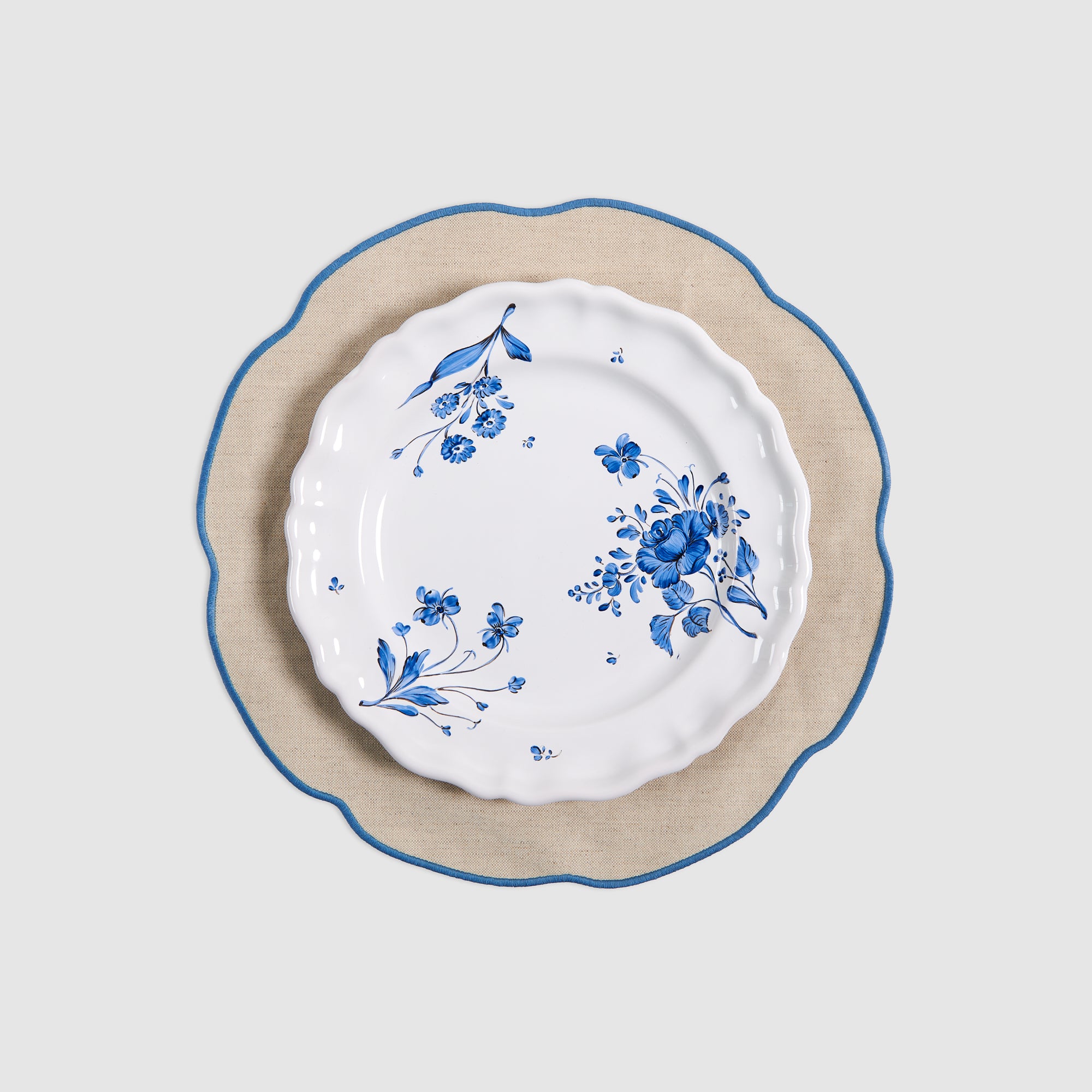 Coated Salt & Pepper Linen Placemat, Oceano with Camaieu Dinner Plate, Azur